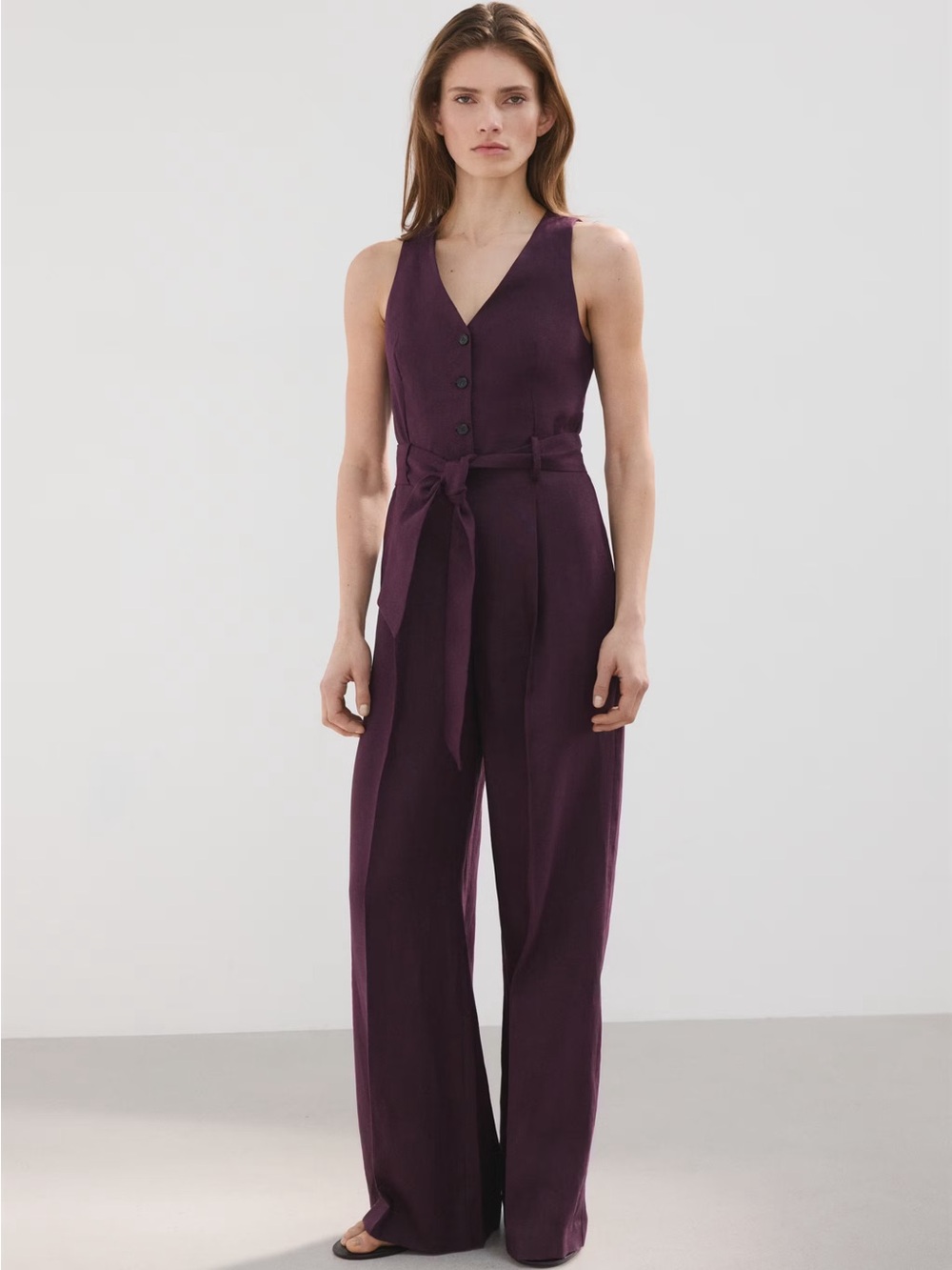 NWT (size small) MANGO BELT LINEN JUMPSUIT